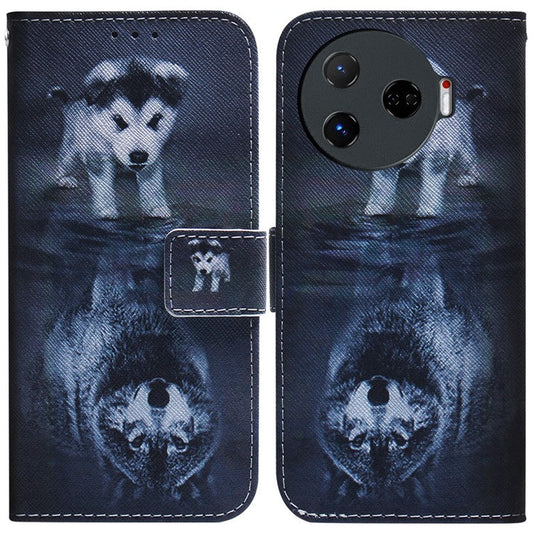 For TECNO Camon 30 Pro 5G Case Pattern Print Anti-Fall PU Leather Flip Wallet Phone Cover - Dog and Wolf