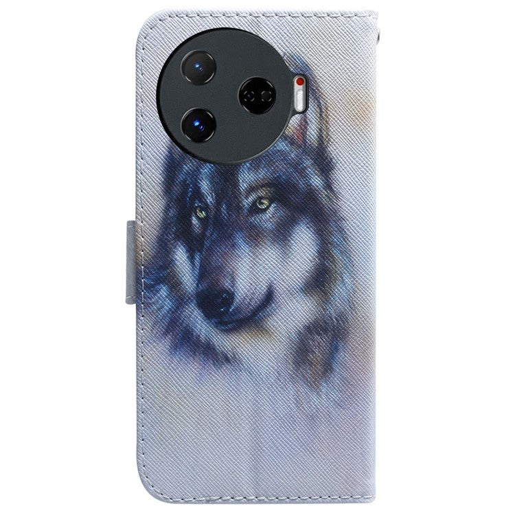 For TECNO Camon 30 Pro 5G Case Pattern Print Anti-Fall PU Leather Flip Wallet Phone Cover - Wolf