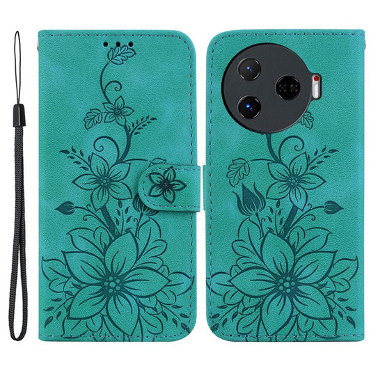 For TECNO Camon 30 Pro 5G Wallet Case Lily Imprint Anti-Scratch Leather Phone Cover - Green
