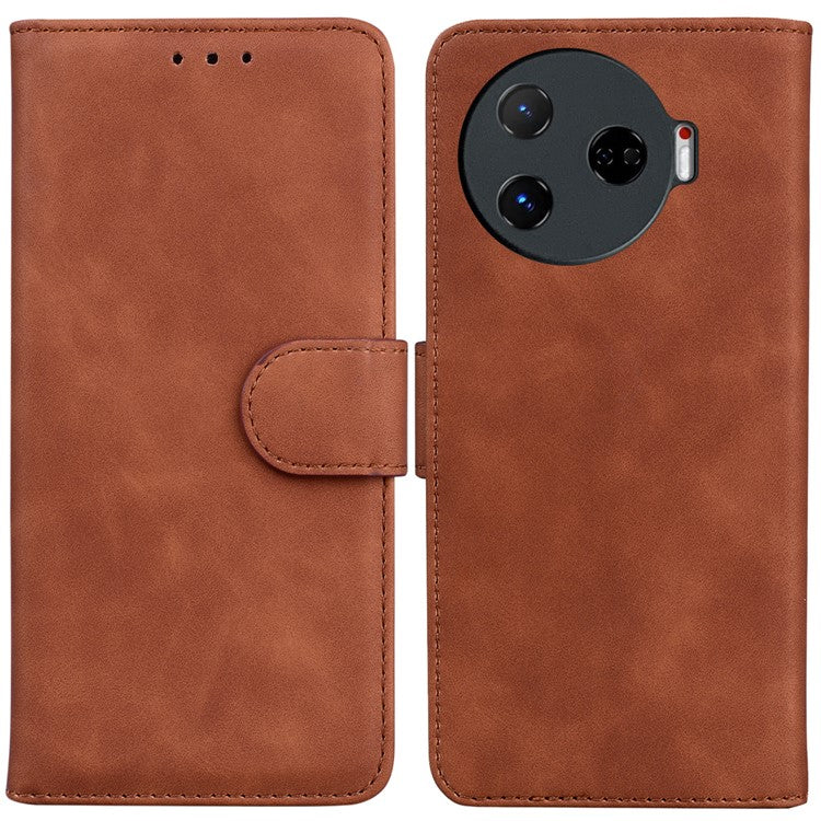 For TECNO Camon 30 Pro 5G Phone Case Solid Color Leather Phone Cover with Stand - Brown