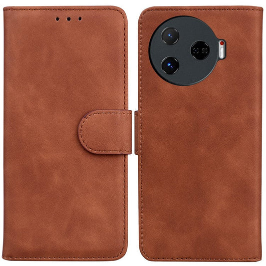 For TECNO Camon 30 Pro 5G Phone Case Solid Color Leather Phone Cover with Stand - Brown