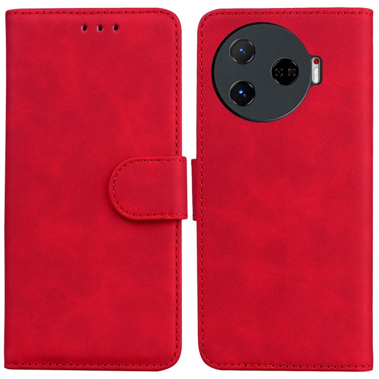 For TECNO Camon 30 Pro 5G Phone Case Solid Color Leather Phone Cover with Stand - Red