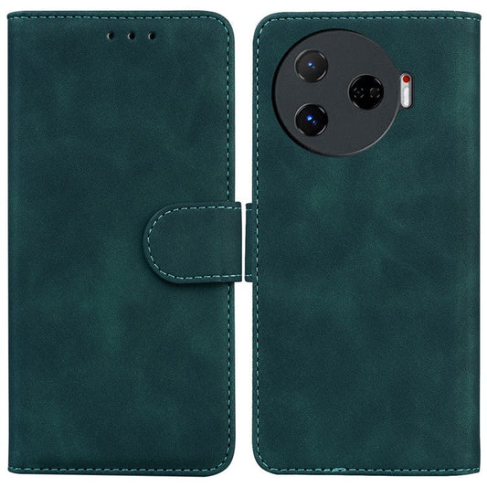 For TECNO Camon 30 Pro 5G Phone Case Solid Color Leather Phone Cover with Stand - Green