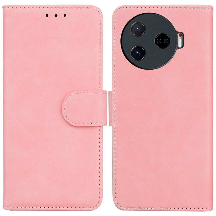 For TECNO Camon 30 Pro 5G Phone Case Solid Color Leather Phone Cover with Stand - Pink