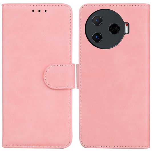 For TECNO Camon 30 Pro 5G Phone Case Solid Color Leather Phone Cover with Stand - Pink