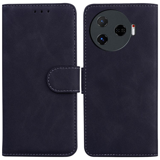 For TECNO Camon 30 Pro 5G Phone Case Solid Color Leather Phone Cover with Stand - Black