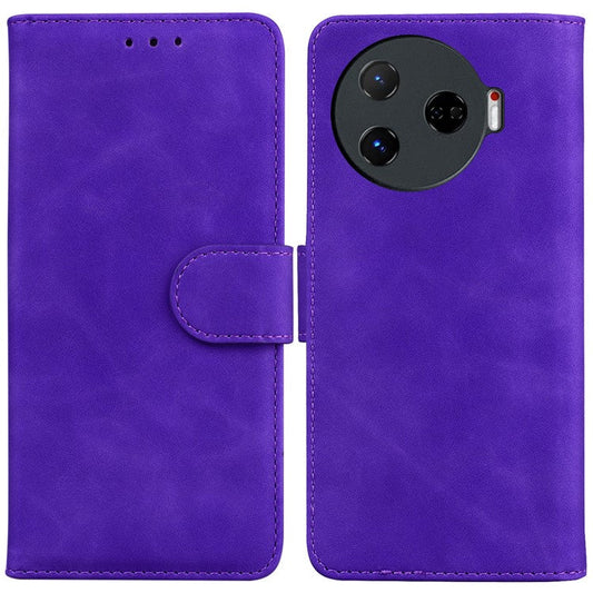 For TECNO Camon 30 Pro 5G Phone Case Solid Color Leather Phone Cover with Stand - Purple