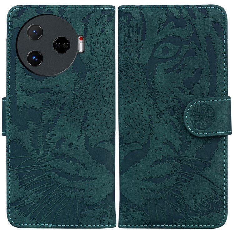 For TECNO Camon 30 Pro 5G Stand Case Tiger Imprint Leather Wallet Phone Cover - Green