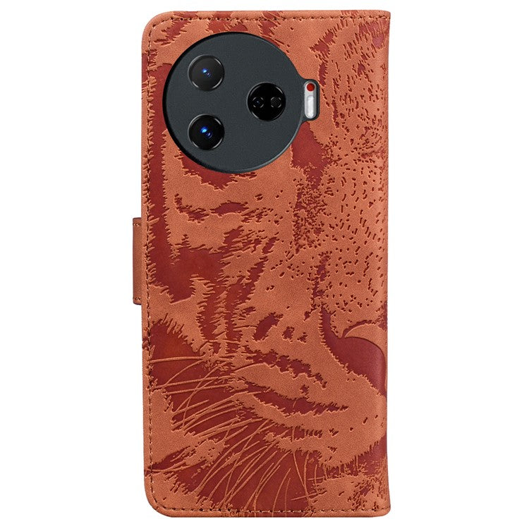 For TECNO Camon 30 Pro 5G Stand Case Tiger Imprint Leather Wallet Phone Cover - Brown