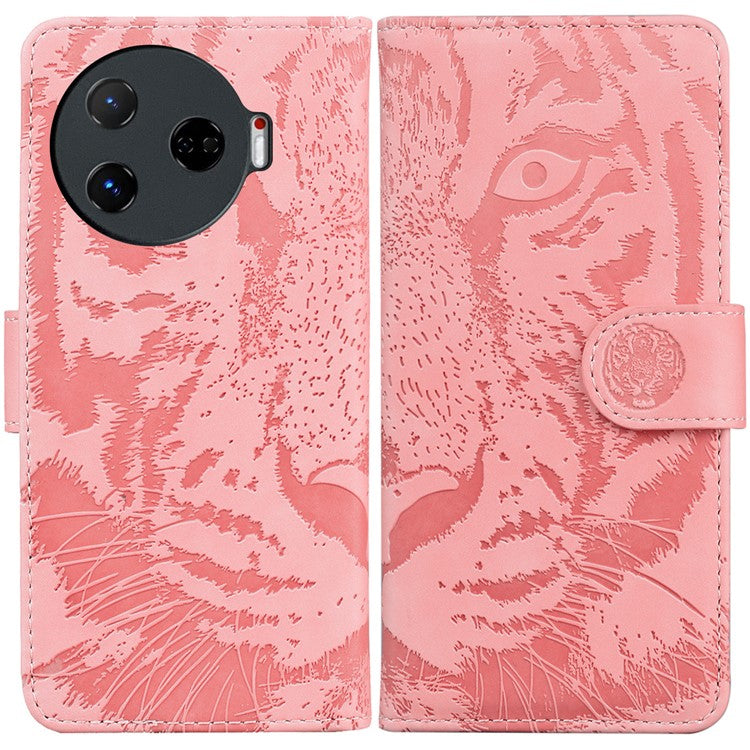 For TECNO Camon 30 Pro 5G Stand Case Tiger Imprint Leather Wallet Phone Cover - Pink