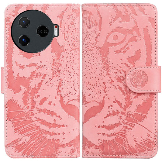 For TECNO Camon 30 Pro 5G Stand Case Tiger Imprint Leather Wallet Phone Cover - Pink