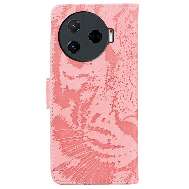 For TECNO Camon 30 Pro 5G Stand Case Tiger Imprint Leather Wallet Phone Cover - Pink
