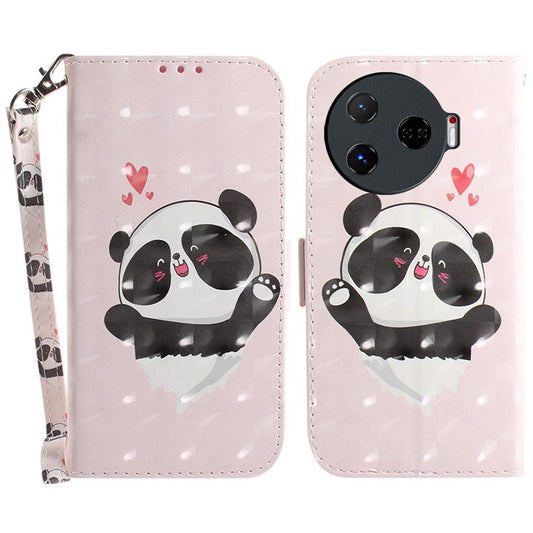For TECNO Camon 30 Pro 5G Wallet Case Pattern Print PU Leather Stand Phone Cover - Love Heart Panda
