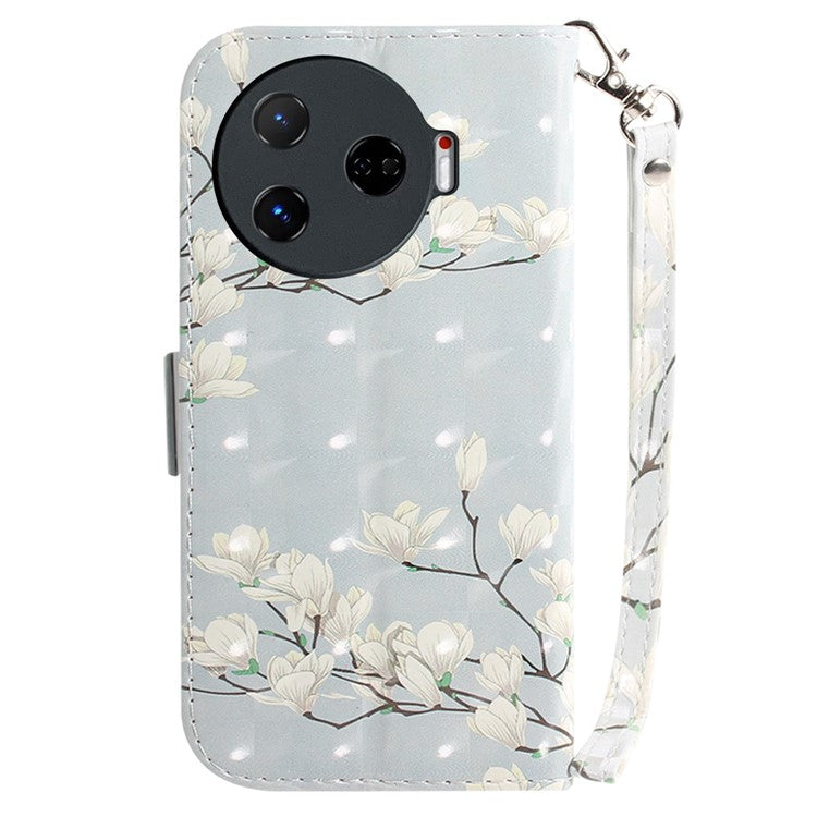 For TECNO Camon 30 Pro 5G Wallet Case Pattern Print PU Leather Stand Phone Cover - Magnolia