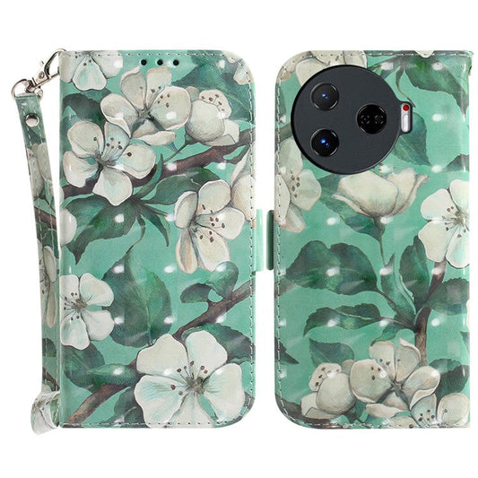 For TECNO Camon 30 Pro 5G Wallet Case Pattern Print PU Leather Stand Phone Cover - Watercolor Flowers
