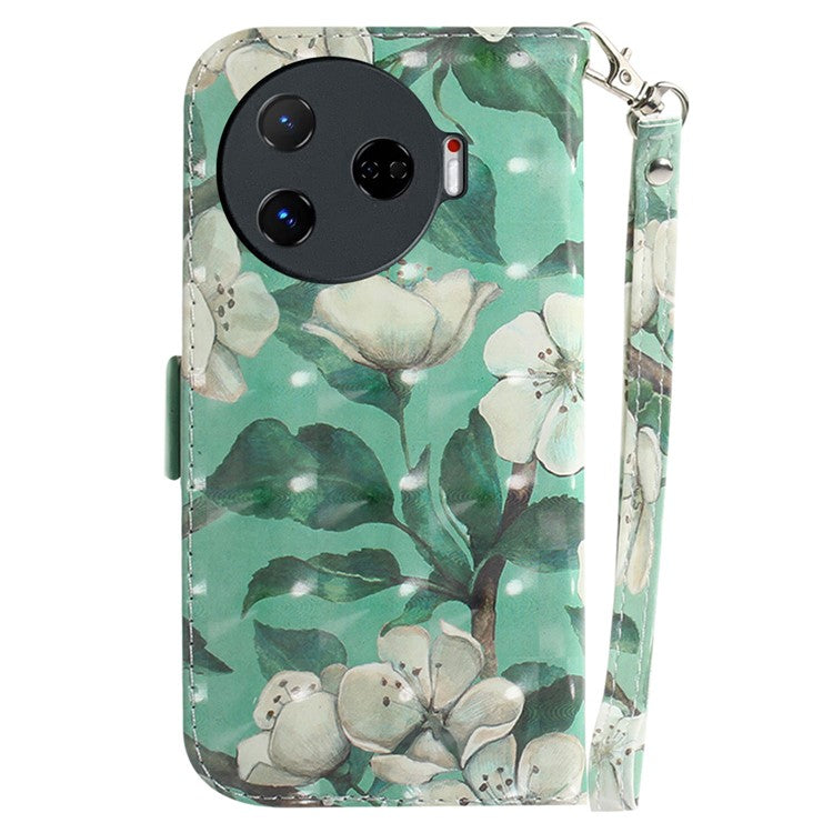 For TECNO Camon 30 Pro 5G Wallet Case Pattern Print PU Leather Stand Phone Cover - Watercolor Flowers