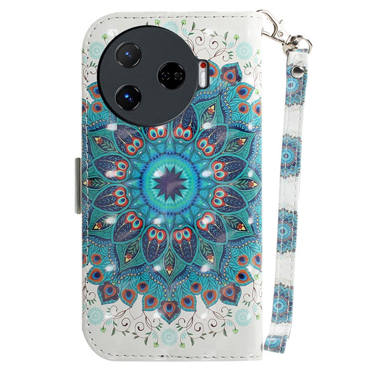 For TECNO Camon 30 Pro 5G Wallet Case Pattern Print PU Leather Stand Phone Cover - Peacock Wreath