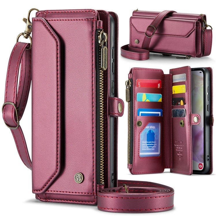 CASEME C36 Series For Samsung Galaxy A35 5G Case Card Holder PU Leather Purse Phone Cover - Wine Red