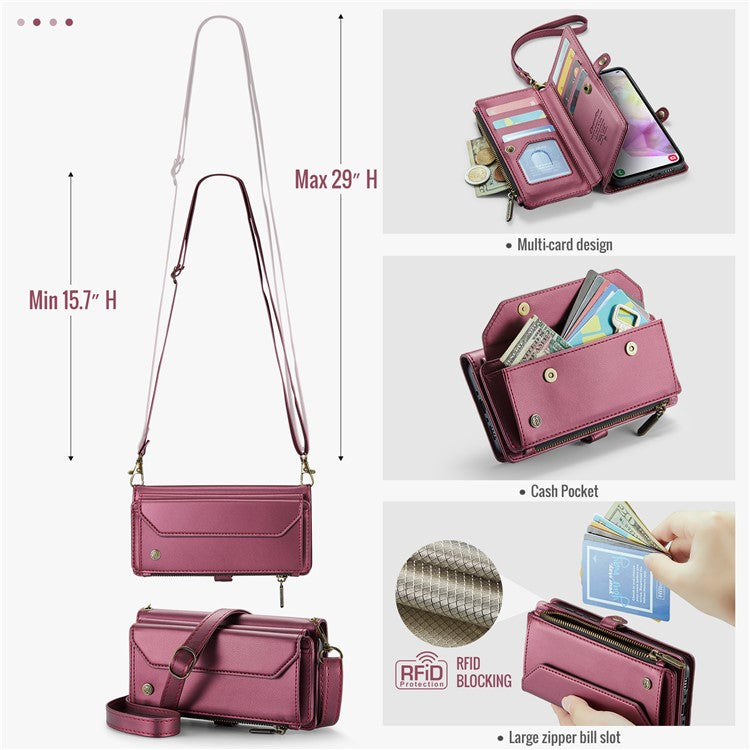 CASEME C36 Series For Samsung Galaxy A35 5G Case Card Holder PU Leather Purse Phone Cover - Wine Red