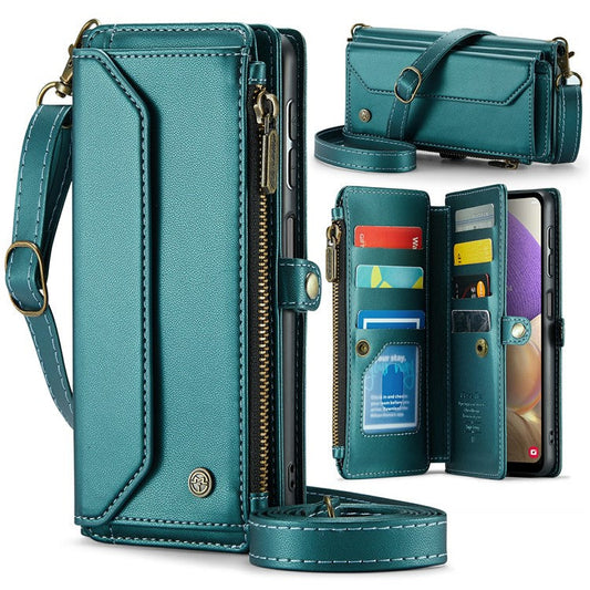 CASEME C36 Series For Samsung Galaxy A32 5G / M32 5G Phone Case PU Leather Wallet Stand Cover with 2 Straps - Green