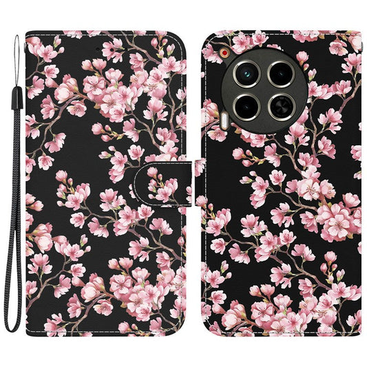 For TECNO Camon 30 4G / 30 5G Stand Case Pattern Print Leather Wallet Phone Cover - Plum Blossom