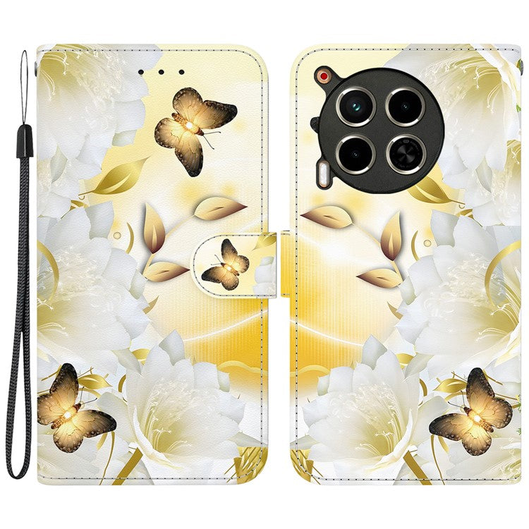 For TECNO Camon 30 4G / 30 5G Stand Case Pattern Print Leather Wallet Phone Cover - Gold Butterfly Flower