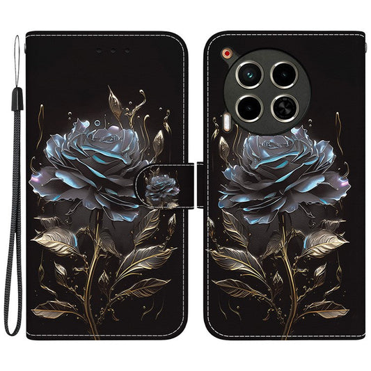 For TECNO Camon 30 4G / 30 5G Stand Case Pattern Print Leather Wallet Phone Cover - Black Rose