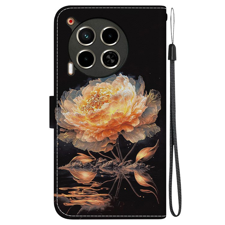 For TECNO Camon 30 4G / 30 5G Stand Case Pattern Print Leather Wallet Phone Cover - Gold Peony
