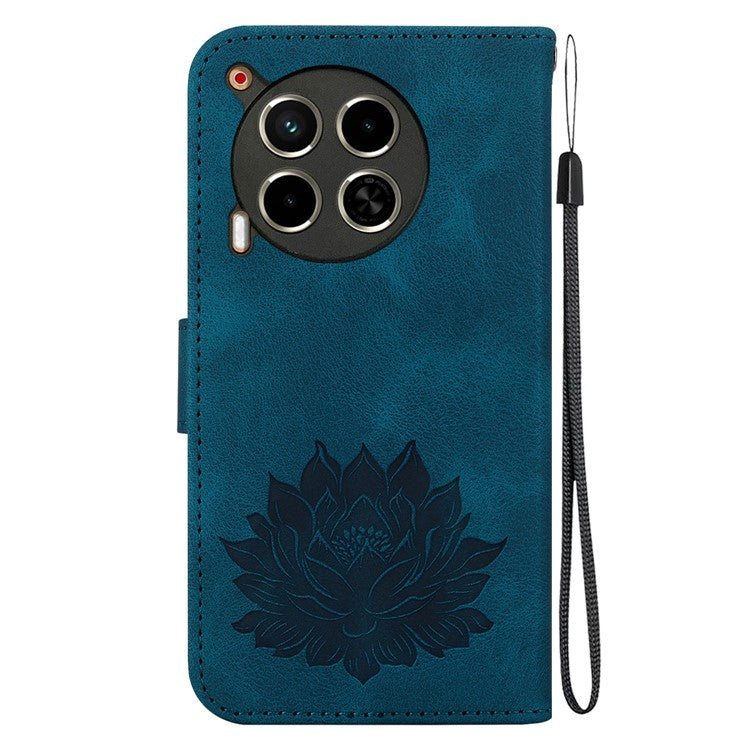 For TECNO Camon 30 4G / 30 5G Case Lotus Imprint Leather Wallet Phone Cover with Wrist Strap - Blue
