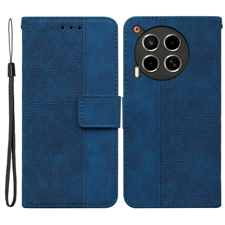 For TECNO Camon 30 4G / 30 5G Wallet Case with Strap Geometry Imprint Leather Flip Phone Cover - Blue