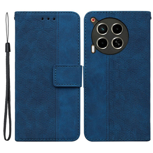 For TECNO Camon 30 4G / 30 5G Wallet Case with Strap Geometry Imprint Leather Flip Phone Cover - Blue