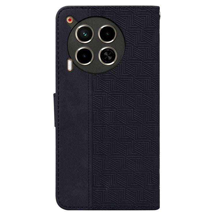 For TECNO Camon 30 4G / 30 5G Wallet Case with Strap Geometry Imprint Leather Flip Phone Cover - Black