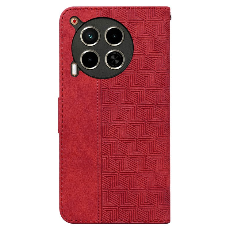 For TECNO Camon 30 4G / 30 5G Wallet Case with Strap Geometry Imprint Leather Flip Phone Cover - Red