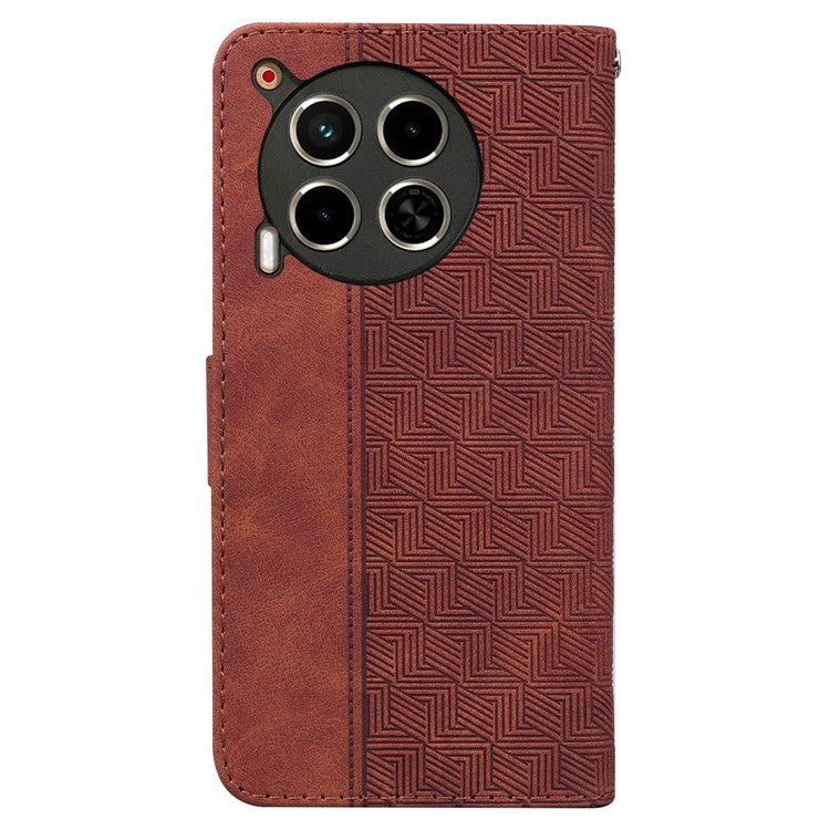 For TECNO Camon 30 4G / 30 5G Wallet Case with Strap Geometry Imprint Leather Flip Phone Cover - Brown