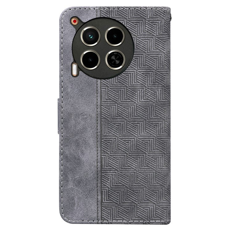 For TECNO Camon 30 4G / 30 5G Wallet Case with Strap Geometry Imprint Leather Flip Phone Cover - Grey