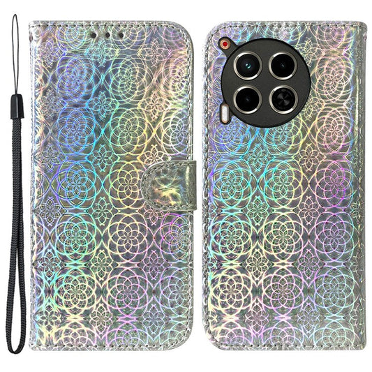 For TECNO Camon 30 4G / 30 5G Protective Case Dazzling Flower PU Leather Stand Phone Cover - Grey