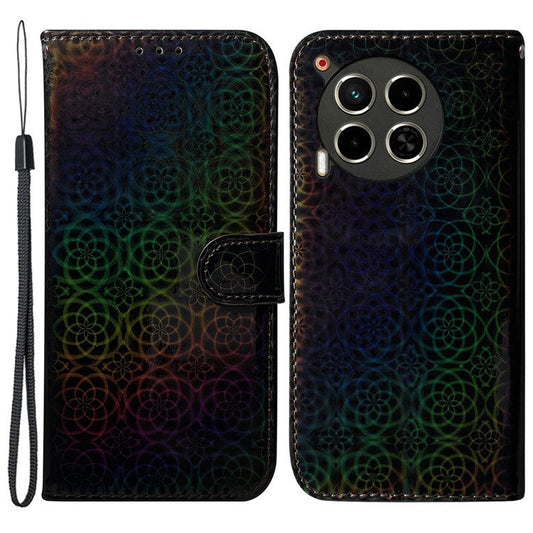 For TECNO Camon 30 4G / 30 5G Protective Case Dazzling Flower PU Leather Stand Phone Cover - Black