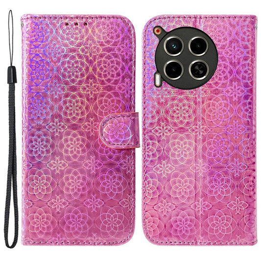 For TECNO Camon 30 4G / 30 5G Protective Case Dazzling Flower PU Leather Stand Phone Cover - Pink