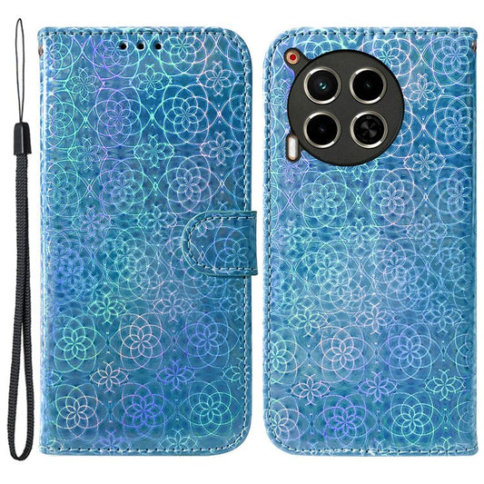For TECNO Camon 30 4G / 30 5G Protective Case Dazzling Flower PU Leather Stand Phone Cover - Blue