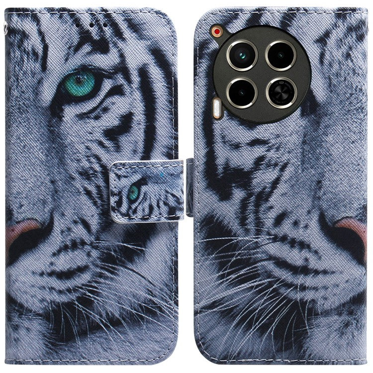 For TECNO Camon 30 4G / 30 5G Case Pattern Print Anti-Drop PU Leather Wallet Phone Cover - Tiger