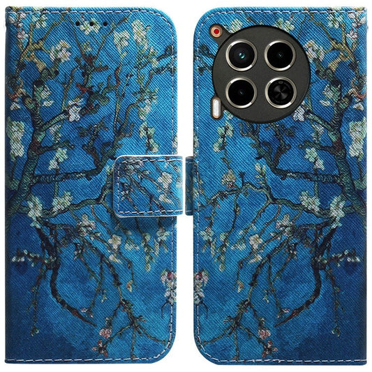 For TECNO Camon 30 4G / 30 5G Case Pattern Print Anti-Drop PU Leather Wallet Phone Cover - Apricot Flowers
