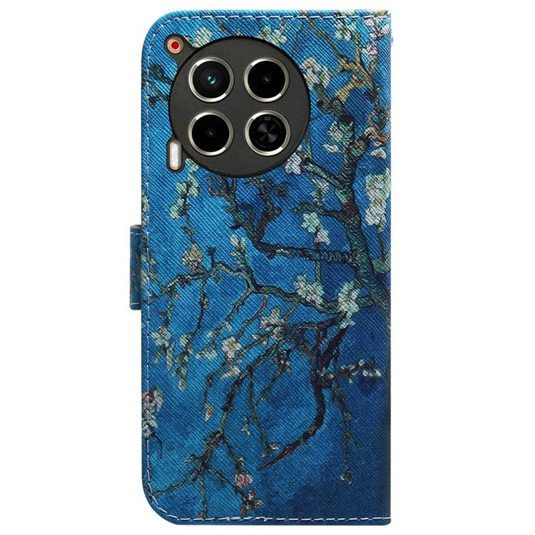 For TECNO Camon 30 4G / 30 5G Case Pattern Print Anti-Drop PU Leather Wallet Phone Cover - Apricot Flowers