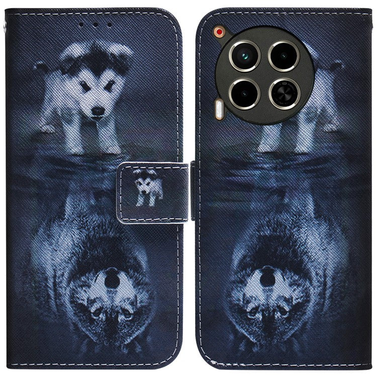 For TECNO Camon 30 4G / 30 5G Case Pattern Print Anti-Drop PU Leather Wallet Phone Cover - Dog and Wolf