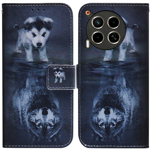 For TECNO Camon 30 4G / 30 5G Case Pattern Print Anti-Drop PU Leather Wallet Phone Cover - Dog and Wolf