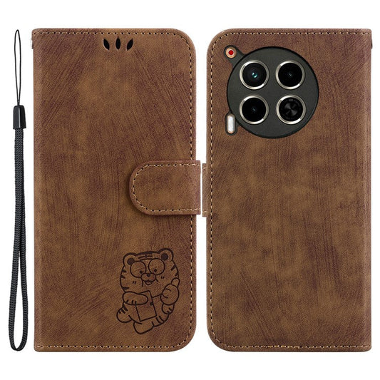 For TECNO Camon 30 4G / 30 5G Stand Case Cute Tiger Imprint Leather Wallet Phone Cover - Brown