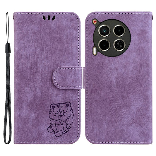 For TECNO Camon 30 4G / 30 5G Stand Case Cute Tiger Imprint Leather Wallet Phone Cover - Purple