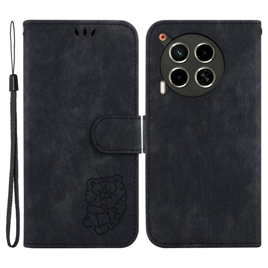 For TECNO Camon 30 4G / 30 5G Stand Case Cute Tiger Imprint Leather Wallet Phone Cover - Black