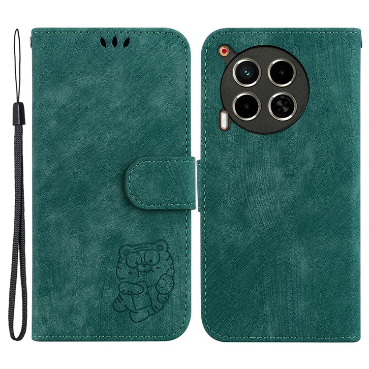 For TECNO Camon 30 4G / 30 5G Stand Case Cute Tiger Imprint Leather Wallet Phone Cover - Green
