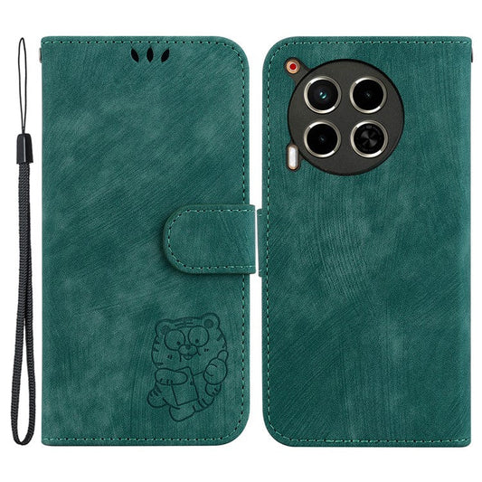 For TECNO Camon 30 4G / 30 5G Stand Case Cute Tiger Imprint Leather Wallet Phone Cover - Green