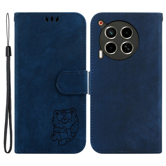 For TECNO Camon 30 4G / 30 5G Stand Case Cute Tiger Imprint Leather Wallet Phone Cover - Dark Blue